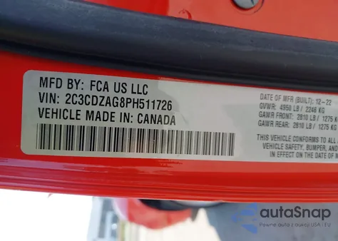 2023 Dodge Challenger Sxt из США, поврежденный, VIN 2C3CDZAG8PH511726